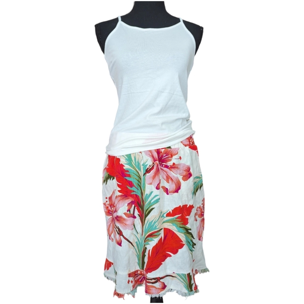 Beautiful Linen Blend Floral Bright Up your Summer Skirt Sz Medium